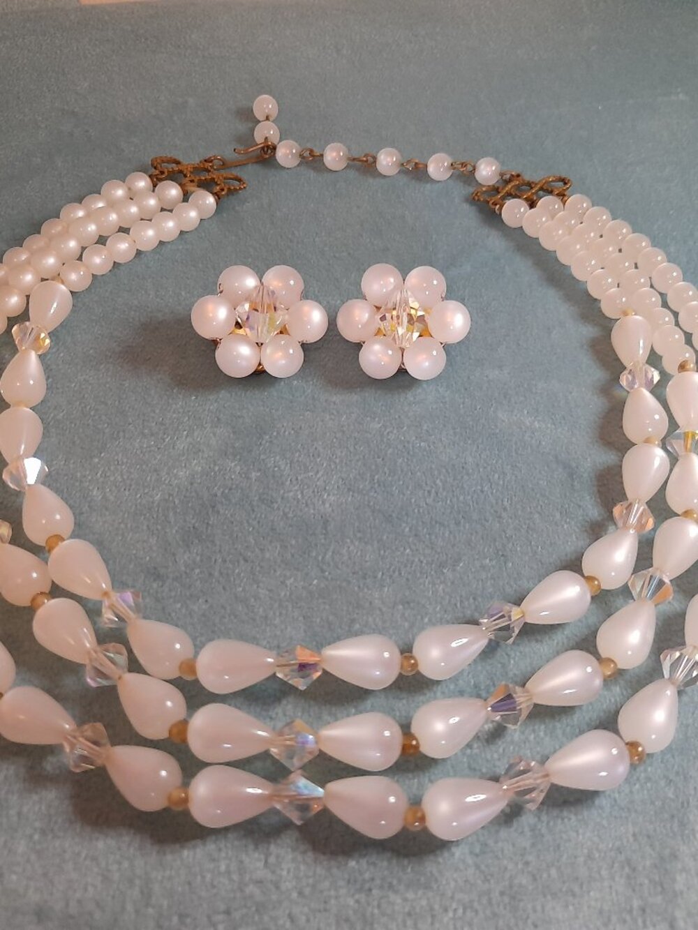 Vintage Moonglow Necklace and Earrings Set Mid Century Jewelry Rockabilly